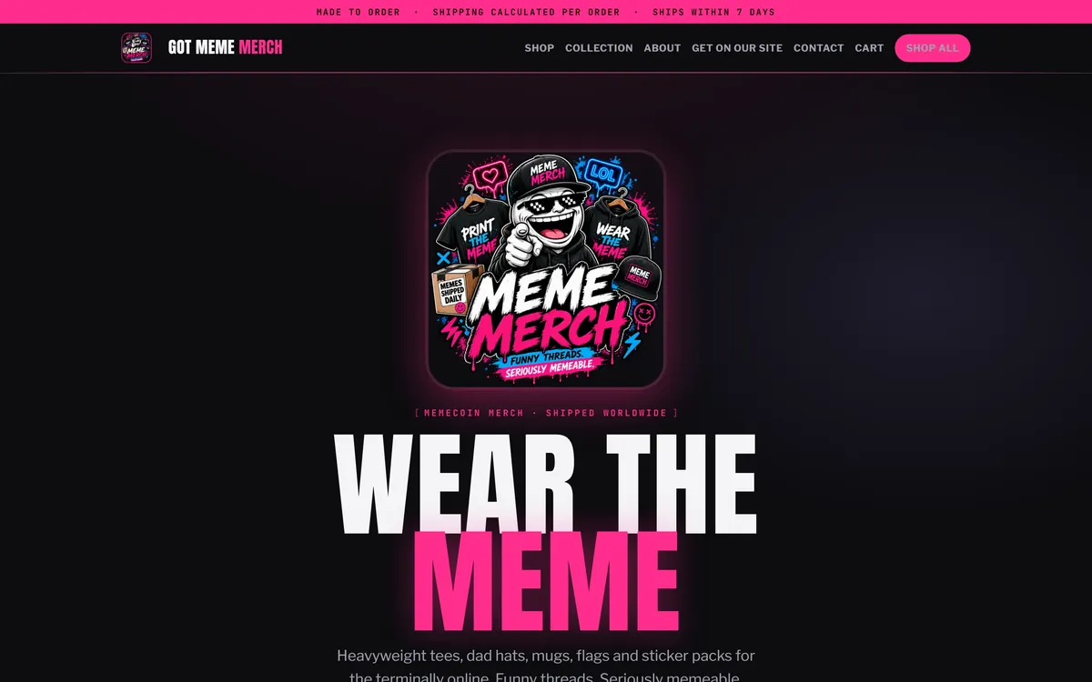 Got Meme Merch website